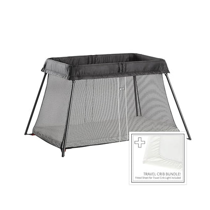 BabyBjörn Travel Crib Light + Fitted Sheet Bundle Pack, Black, One Size (640001US) - LeafyLoom