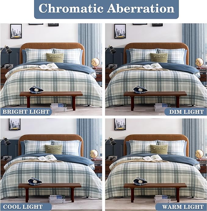 Blue Full Size Comforter Sets, Plaid Comforter Full Size for Boys & Girls,Classic Homestead-style Bedding Sets Full with Full Size Bed Sheets and Comforter Set - LeafyLoom