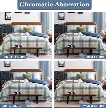 Blue Full Size Comforter Sets, Plaid Comforter Full Size for Boys & Girls,Classic Homestead-style Bedding Sets Full with Full Size Bed Sheets and Comforter Set - LeafyLoom