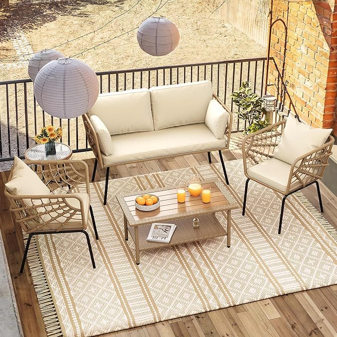 YITAHOME 2 Pieces Patio Furniture Set, All-Weather Wicker Loveseat with Thick Cushions & Rattan Table, Outdoor Conversation Set for Patio, Balcony, Backyard, Deck, Poolside - LeafyLoom