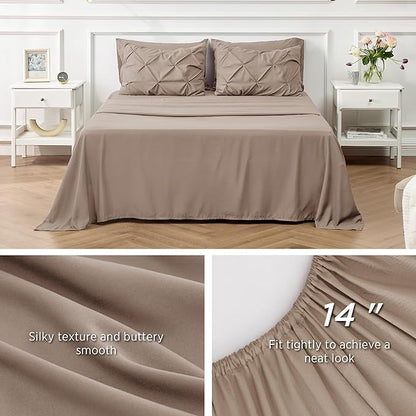 Bedsure Twin Comforter Set with Sheets - 5 Pieces Twin Bedding Sets, Pinch Pleat Khaki Twin Bed in a Bag with Comforter, Sheets, Pillowcase & Sham, Kids Bedding Set - LeafyLoom