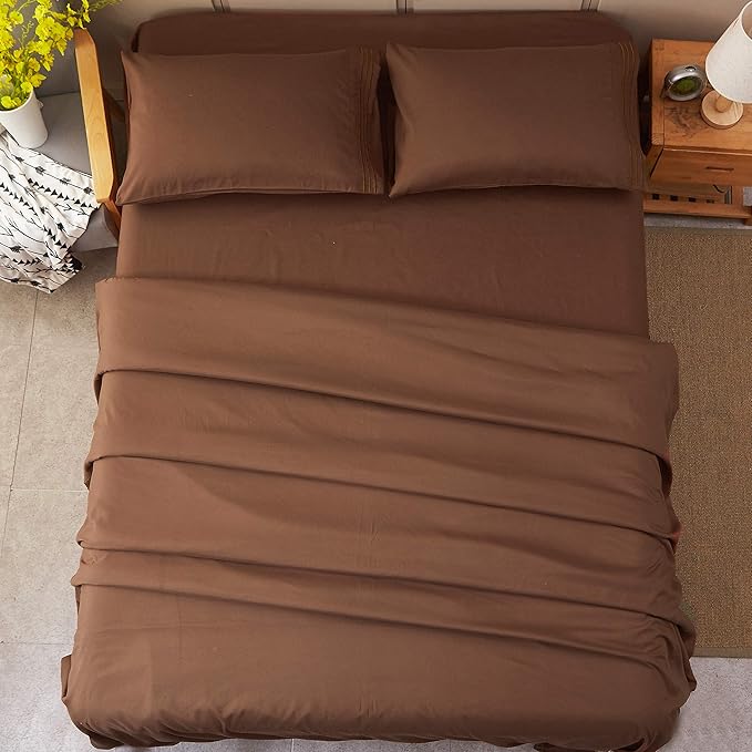 SONORO KATE Sheets Super Soft Microfiber 1800 Thread Count 16 Inch Deep Pocket 4 Piece Queen Brown - LeafyLoom