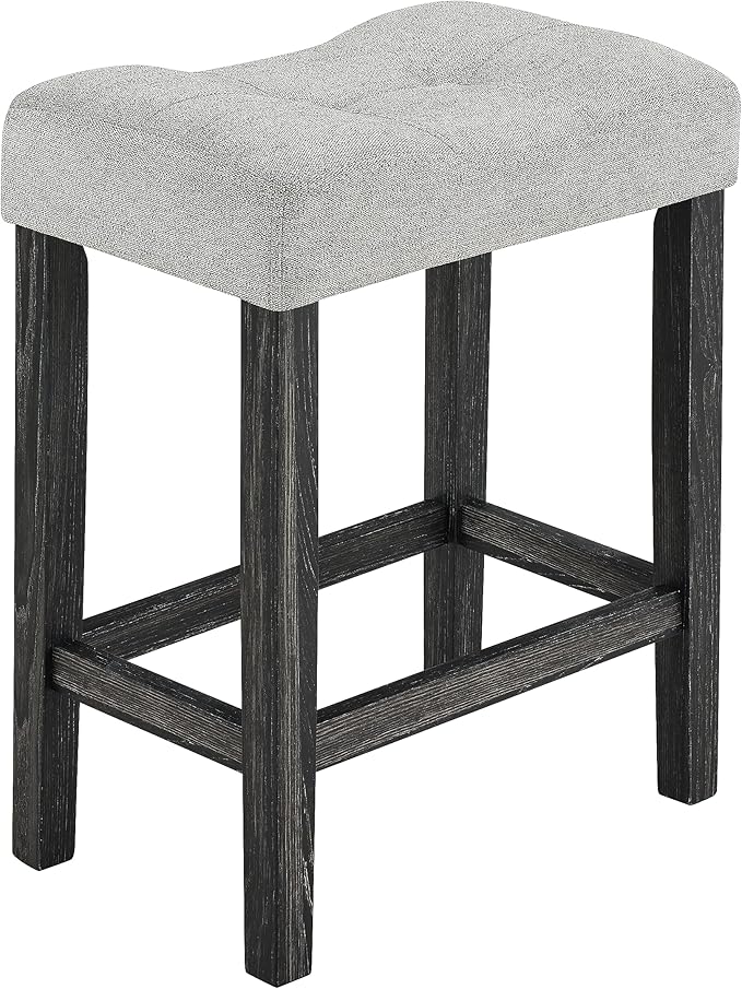 5 Piece Square, Bar Chairs Set, Bistro Industrial Breakfast Table + 4 Upholstered Stools, for Living, Small Apartment, Dining, Game Room, Black+Gray - LeafyLoom