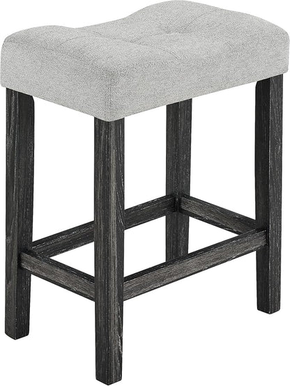 5 Piece Square, Bar Chairs Set, Bistro Industrial Breakfast Table + 4 Upholstered Stools, for Living, Small Apartment, Dining, Game Room, Black+Gray - LeafyLoom