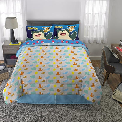 Franco Kids Bedding Super Soft Comforter and Sheet Set, 5 Piece Full Size, Pokemon - LeafyLoom