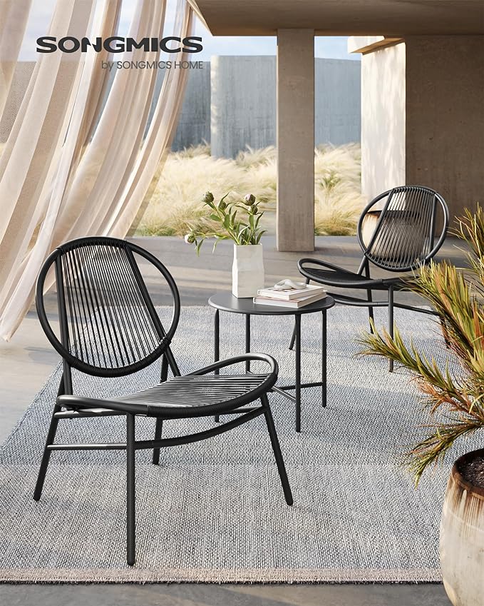 SONGMICS Patio Furniture Set 3 Pieces, Garden Bistro Set, Acapulco Chairs, Outdoor Seating, Side Table and 2 Chairs, Indoor and Outdoor Conversation Set, Balcony Porch, Ink Black UGGF021B01 - LeafyLoom