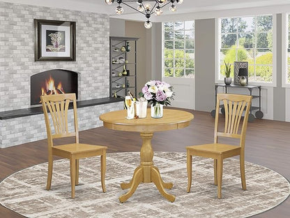 East West Furniture Antique 3 Piece Set Contains a Round Kitchen Table with Pedestal and 2 Dining Room Chairs, 36x36 Inch, AMAV3-OAK-W - LeafyLoom