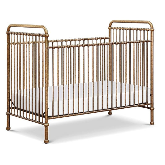 NAMESAKE Abigail 3-in-1 Convertible Metal Crib in Vintage Gold, Greenguard Gold Certified - LeafyLoom