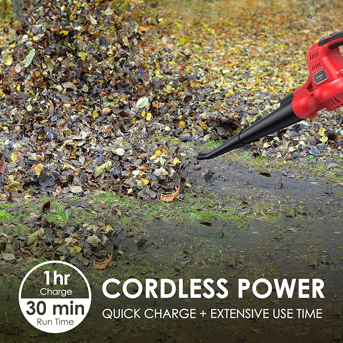 Cordless Leaf Blower, 20V Lightweight Electric Blower with Battery and Charger, Portable Handheld Power Leaf Blower with 2-Speed Control for Lawn Care - LeafyLoom