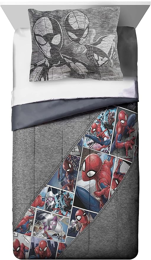 Marvel Spiderman Grunge Twin Comforter & Sham Set - Super Soft Kids Bedding - Fade Resistant Microfiber (Official Marvel Product) - LeafyLoom