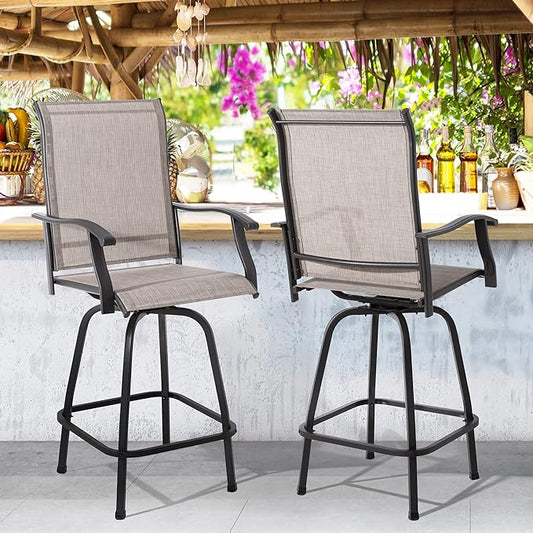 Shintenchi 2 Piece Patio Swivel Bar Stools, Outdoor Height Bar Patio Stools& Bar Chairs Set of 2 with High Back, All-Weather Textile Outdoor High Top Bistro Chairs for Yard,Balcony,Deck - LeafyLoom