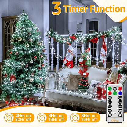 Ollny Cluster Lights for Christmas Tree, 400LED 20ft Cool White Christmas Lights Outdoor 8 Modes Timer Remote, Waterproof String Lights for Indoor Outside Garland Xmas Decorations Ollny