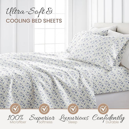 Linen Market 4 Piece Queen Sheet Set (Light Blue Floral) - Sleep Better Than Ever with These Ultra-Soft & Cooling Bed Sheets for Your Queen Size Bed - Deep Pocket Fits 16" Mattress - LeafyLoom