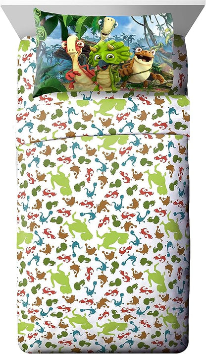 Jay Franco Gigantosaurus 4 Piece Toddler Bed Set – Bed Set includes Toddler Size Comforter & Sheet Set - Bedding Features Dinosaur Rocky, Bill, Tiny, & Mazu (Official Gigantosaurus Product) - LeafyLoom