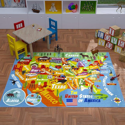 KC Cubs Playtime Collection USA United States Map Educational Learning & Game Area Rug Carpet for Kids and Children Bedrooms and Playroom (3'3" x 4'7") - LeafyLoom