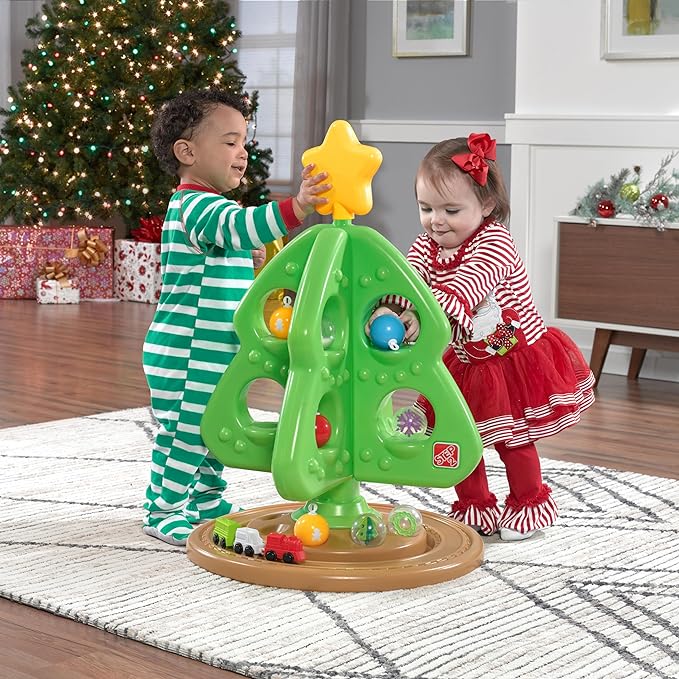 Step2 My First Christmas Tree for Kids, Interactive Christmas Tree Toy, Toddlers Ages 1.5+ Years Old, 12 Colorful Plastic Ornaments to Decorate, Mini Train Set Circles the Skirt - LeafyLoom