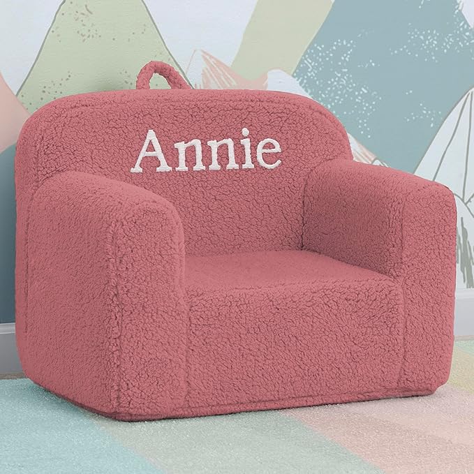 Delta Children Personalized Sherpa Cozee Chair - Customize with Name – Foam Kids Chair for Ages 18 Months and Up, Rose - LeafyLoom