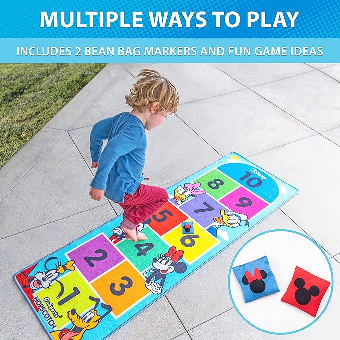 Disney Mickey and Friends 6.5 ft Hopscotch Rug by GoSports - Indoor/Outdoor Playroom Game for Kids - LeafyLoom