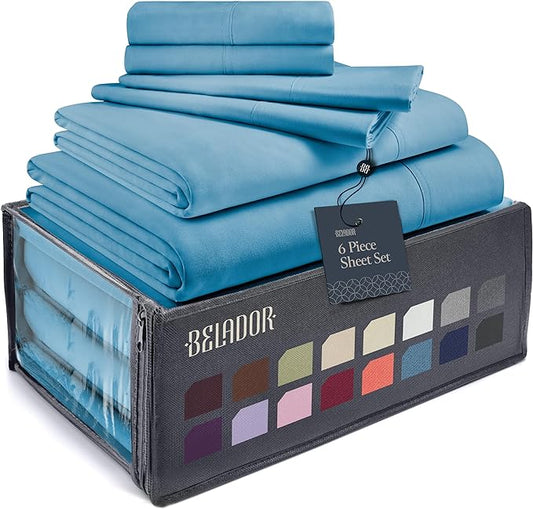 BELADOR Silky Soft Full Sheet Set - Luxury 6 Piece Bed Sheets for Full Size Bed, Secure-Fit Deep Pocket Sheets with Elastic, Breathable Hotel Sheets and Pillowcase Set, Wrinkle Free Oeko-Tex Sheets - LeafyLoom