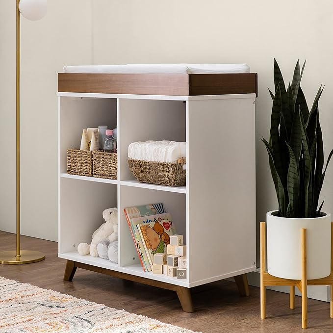 DaVinci Otto Convertible Changing Table and Cubby Bookcase in White and Walnut - LeafyLoom