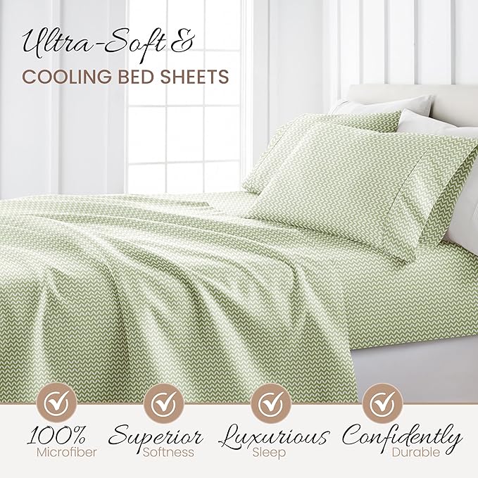 Linen Market 3 Piece Twin Bedding Sheet Set (Sage Chevron) - Sleep Better Than Ever with These Ultra-Soft & Cooling Bed Sheets for Your Twin Size Bed - Deep Pocket Fits 16" Mattress - LeafyLoom