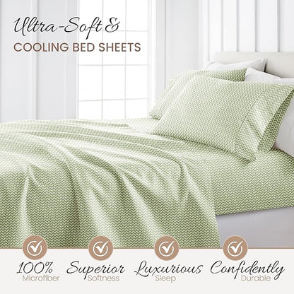 Linen Market 4 Piece Full Bedding Sheet Set (Sage Puffed Chevron) - Sleep Better Than Ever with These Ultra-Soft & Cooling Bed Sheets for Your Full Size Bed - Deep Pocket Fits 16" Mattress - LeafyLoom