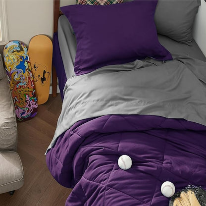 Bedsure Purple Twin XL Comforter Sets - 5 Pieces Reversible Twin XL Bedding Sets, Bed Sets Comforters, Sheets, Pillowcase & Sham, Grey XL Twin Bed in a Bag for College - LeafyLoom