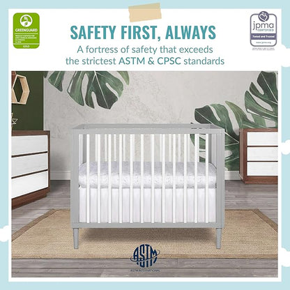 Lucas Mini Modern Crib with Rounded Spindles, 39"L x 25.5"W x 33"H - LeafyLoom