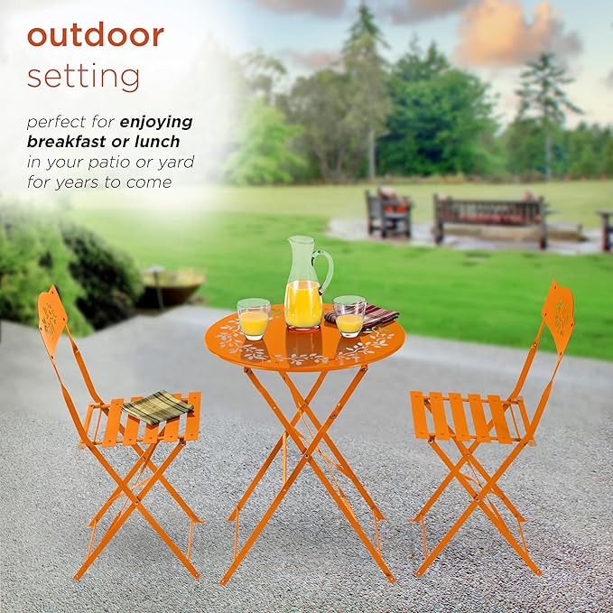 Alpine Corporation Indoor/Outdoor 3-Piece Bistro Set Folding Table and Chairs Patio Seating, Each, Orange - LeafyLoom