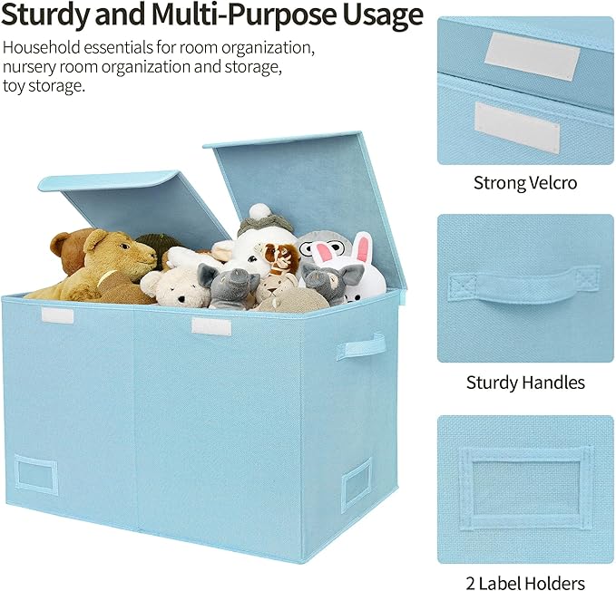 GRANNY SAYS Toy Chest with Lids, Foldable Toy Storage Organizer with Handles, Stuffed Animal Storage for Nursery Room Playroom, Living Room, Large Toy Box for Boys and Girls, Light Blue - LeafyLoom