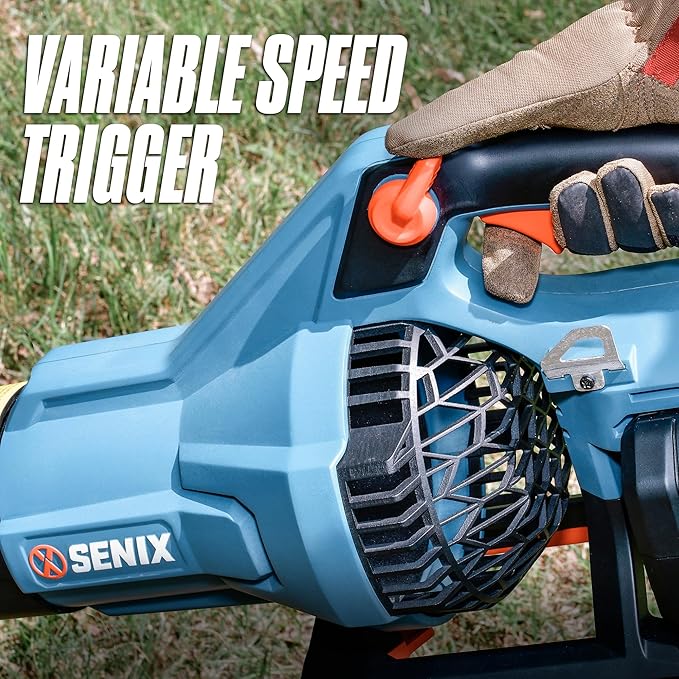 SENIX X6 60 Volt Max* Handheld Cordless Leaf Blower, Up to 810 CFM and 170 MPH, Variable Speed, Cruise Control, Lightweight, includes 4.0 Ah Battery and 3 Amp Charger (BLAX6-M1) - LeafyLoom