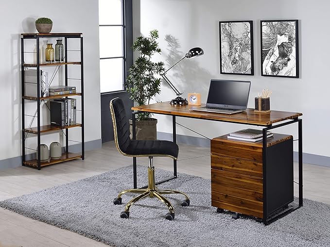 Acme Jurgen Wooden Rectangle Top Writing Desk in Oak and Black - LeafyLoom