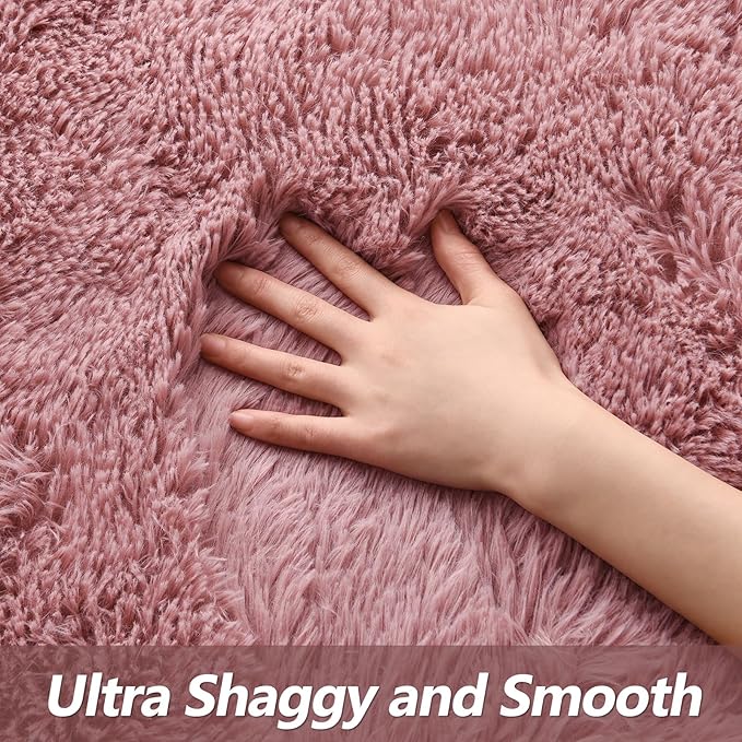 Super Soft Fluffy Shaggy Rugs for Living Room Bedroom, Fuzzy Plush Area Rugs for Girls Kids Room Nursery Home Decor, Furry Dorm Rug Cute Non-Slip Indoor Floor Carpet 6x9 Feet, Blush - LeafyLoom