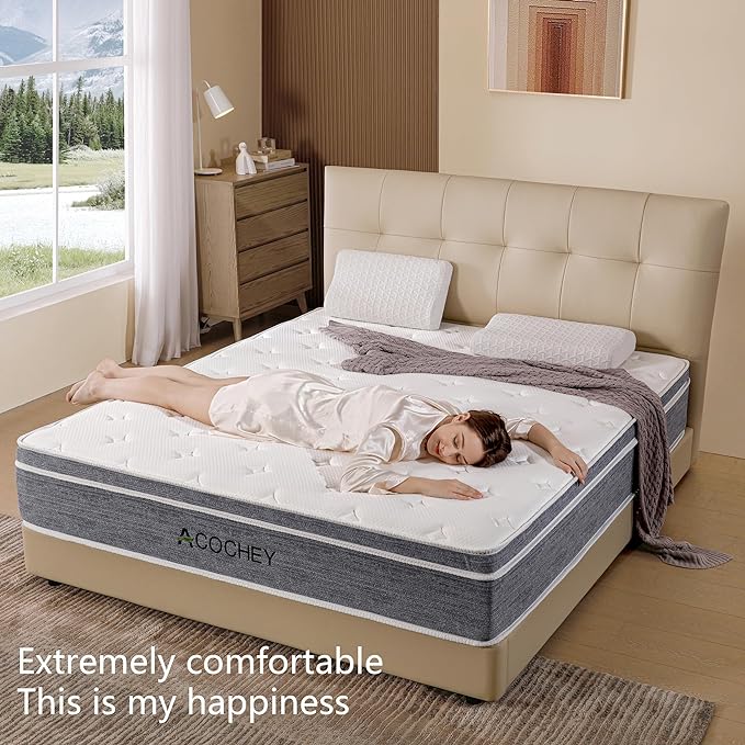 12 Inch Full Mattress Memory Foam and Spring Hybrid Mattresses,Medium Firm Feel Grey Mattress in a Box,Quality Comfort and Adaptive Support Breathable Cooling Full Mattresses. - LeafyLoom