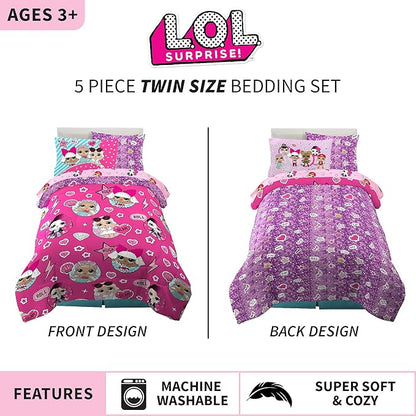 Franco Kids Bedding Super Soft Comforter and Sheet Set with Sham, 5 Piece Twin Size, LOL Surprise - LeafyLoom