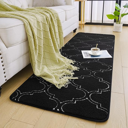 Chicrug Shag Geometric Modern Runner Rug for Bedroom, 2x6 Feet Memory Foam Indoor Hallway Runner Carpet, Fluffy Rug for Living Room Bedside Room Decor for Family, Black/White - LeafyLoom