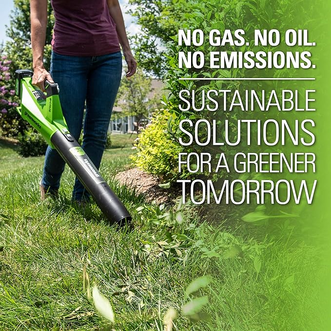 Greenworks 24V (110 MPH / 450 CFM / 125+ Compatible Tools) Cordless Brushless Axial Leaf Blower, 4.0Ah Battery and Charger Included - LeafyLoom