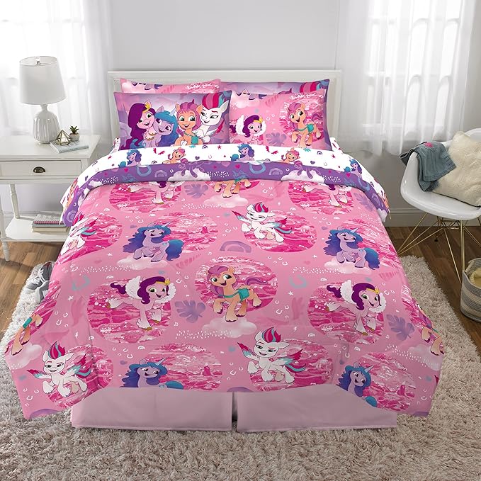 Franco Kids Bedding Super Soft Comforter and Sheet Set with Sham, 7 Piece Full Size, My Little Pony - LeafyLoom