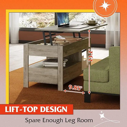 WLIVE Coffee Table, 39" Lift Top Coffee Table with Hidden Compartment and Sorage Drawers for Living Room,Grey - LeafyLoom