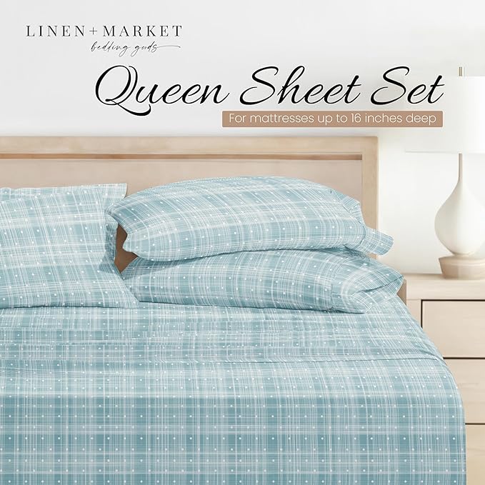 Linen Market 4 Piece Queen Bedding Sheet Set (Polka Dot Aqua) - Sleep Better Than Ever with These Ultra-Soft & Cooling Bed Sheets for Your Queen Size Bed - Deep Pocket Fits 16" Mattress - LeafyLoom