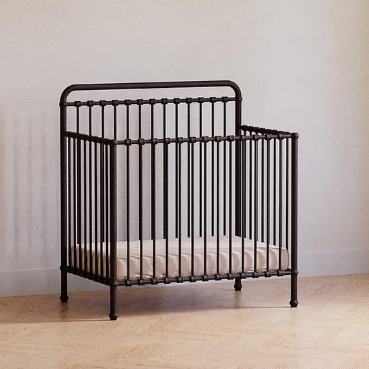 NAMESAKE Winston 4-in-1 Convertible Mini Metal Crib in Vintage Iron, Greenguard Gold Certified - LeafyLoom