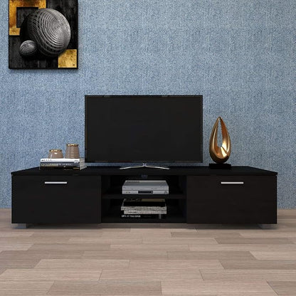 63" TV Stand with Open Shelves, Television Stands for TVs Up to 70", Media Console Entertainment Center Television Table with 2 Storage Cabinet for Living Room, Bedroom, Black - LeafyLoom