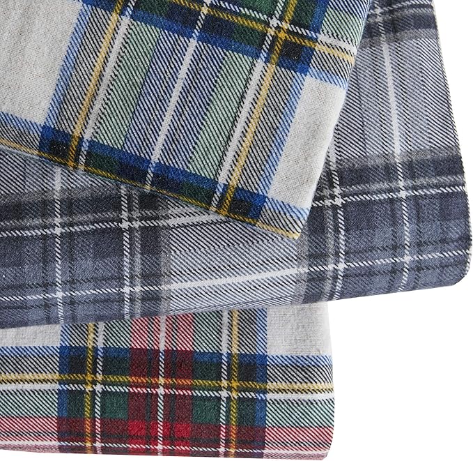 Comfort Spaces Cotton Flannel Breathable Warm Deep Pocket Sheets with Pillow Case Bedding, Cal King, Scottish Plaid Green, 4 Piece - LeafyLoom