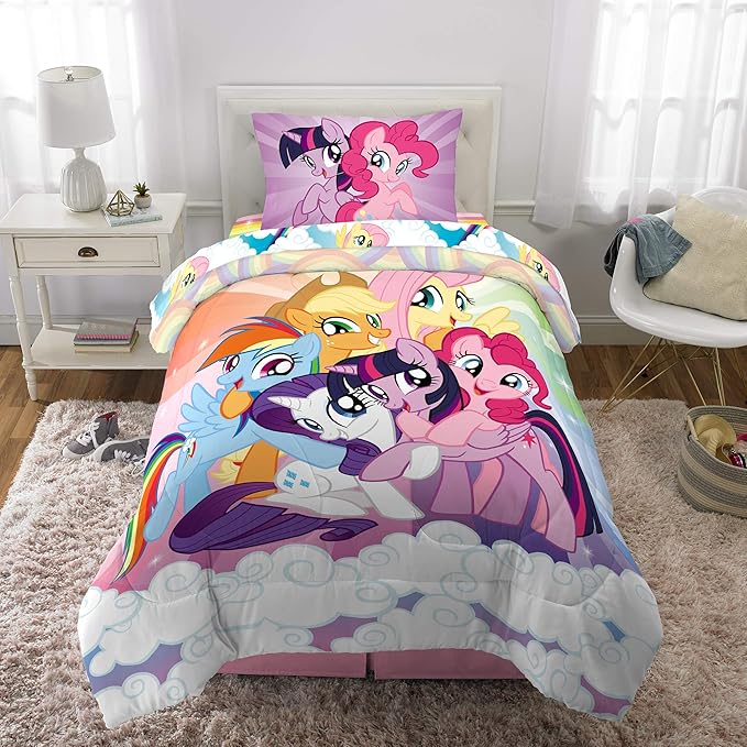 Franco Kids Bedding Super Soft Microfiber Comforter and Sheet Set, 4 Piece Twin Size, My Little Pony - LeafyLoom