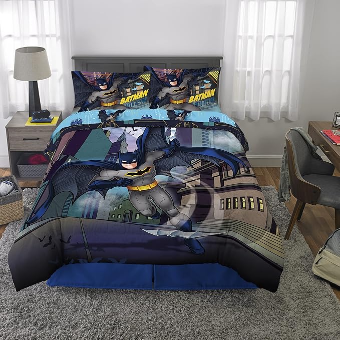 Franco Kids Bedding Super Soft Comforter and Sheet Set, 5 Piece Full Size, Batman - LeafyLoom