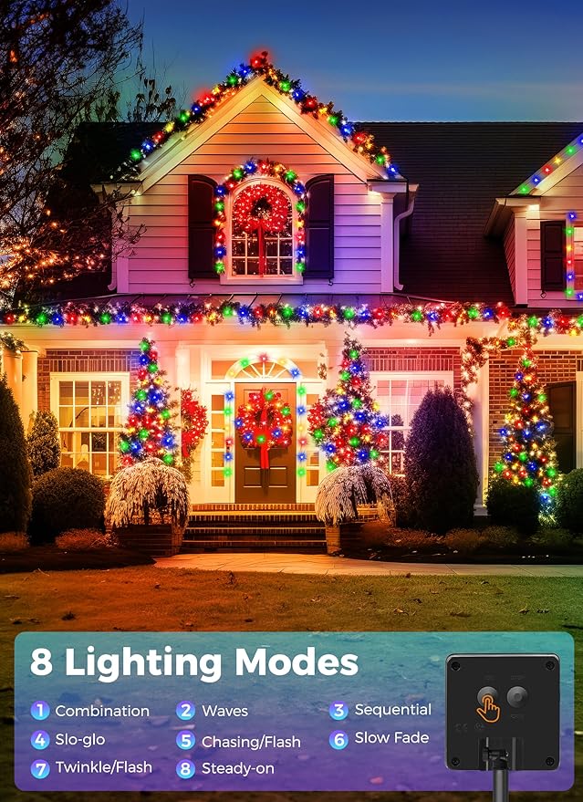 Minetom Christmas Lights Outdoor Solar Powered - 4 Pack Total 160FT 400 LED Christmas String Lights with 8 Lighting Modes, IP65 Waterproof Solar String Lights for Outside Tree Xmas Party, Multicolor Minetom