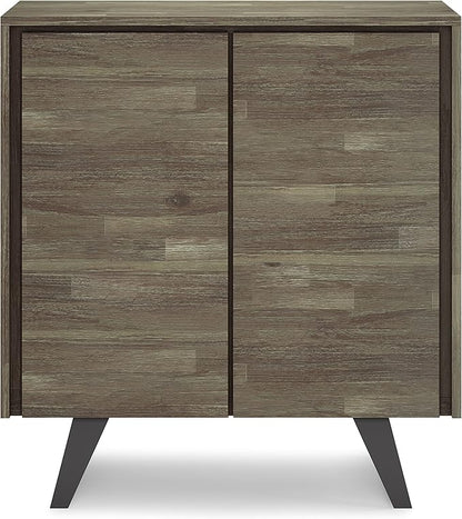 SIMPLIHOME Lowry SOLID ACACIA WOOD and Metal 39 Inch Wide Modern Industrial Medium Storage Cabinet in Distressed Grey, For the Living Room, Entryway and Family Room - LeafyLoom