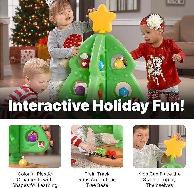 Step2 My First Christmas Tree for Kids, Interactive Christmas Tree Toy, Toddlers Ages 1.5+ Years Old, 12 Colorful Plastic Ornaments to Decorate, Mini Train Set Circles the Skirt - LeafyLoom