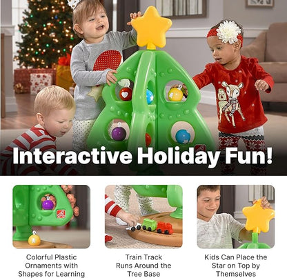 Step2 My First Christmas Tree for Kids, Interactive Christmas Tree Toy, Toddlers Ages 1.5+ Years Old, 12 Colorful Plastic Ornaments to Decorate, Mini Train Set Circles the Skirt - LeafyLoom