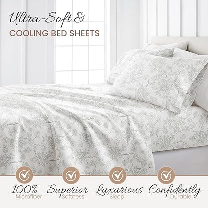 Linen Market 4 Piece King Bedding Sheet Set (Vines Gray) - Sleep Better Than Ever with These Ultra-Soft & Cooling Bed Sheets for Your King Size Bed - Deep Pocket Fits 16" Mattress - LeafyLoom